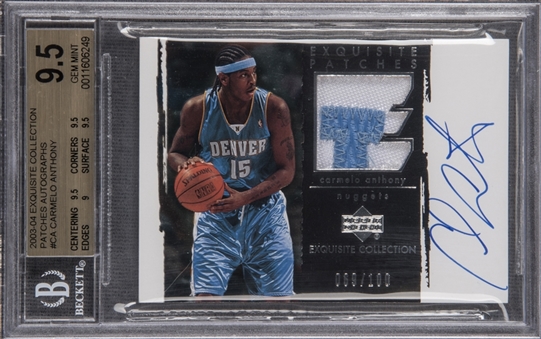 2003-04 UD "Exquisite Collection" Patches #CA Carmelo Anthony Signed Rookie Card (#069/100) - BGS GEM MINT 9.5/BGS 10 
